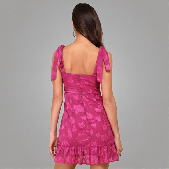 Lulus No One Prettier Magenta Floral Embroidered Tie-strap Mini Dress Size M - Picture 2 of 8